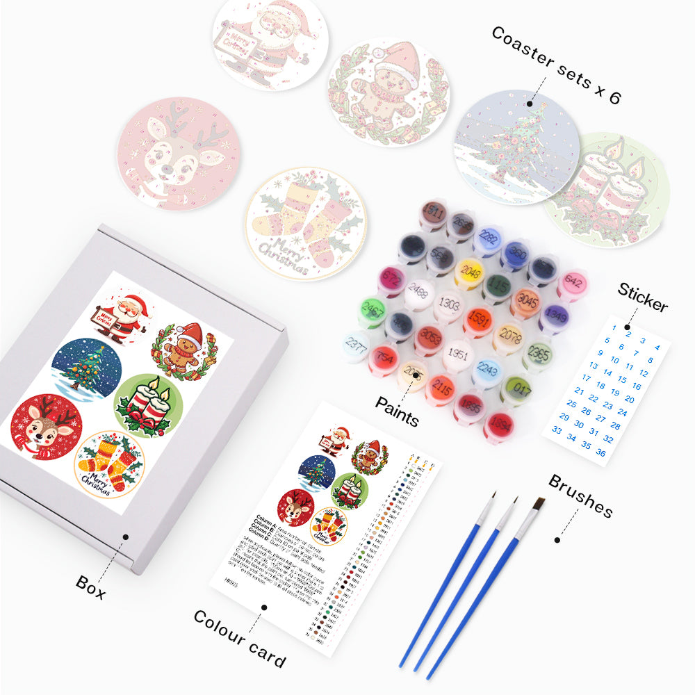 Christmas Vibe Paint by Numbers Coaster Set