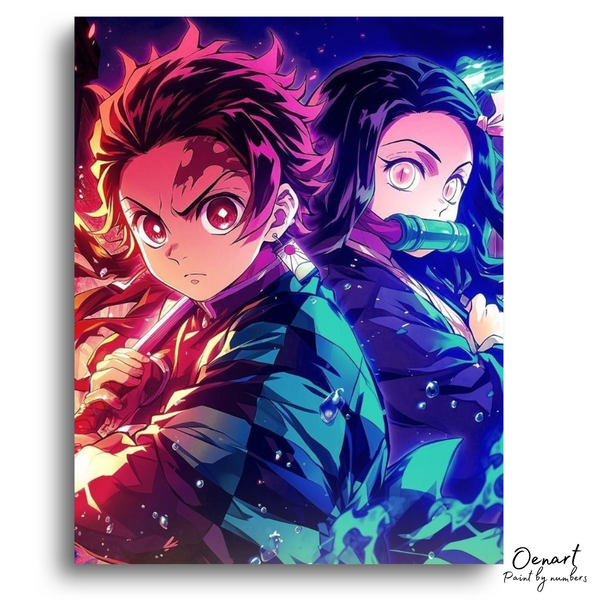 Demon Slayer: Tanjiro and Nezuko Neon - Anime Diamond Painting