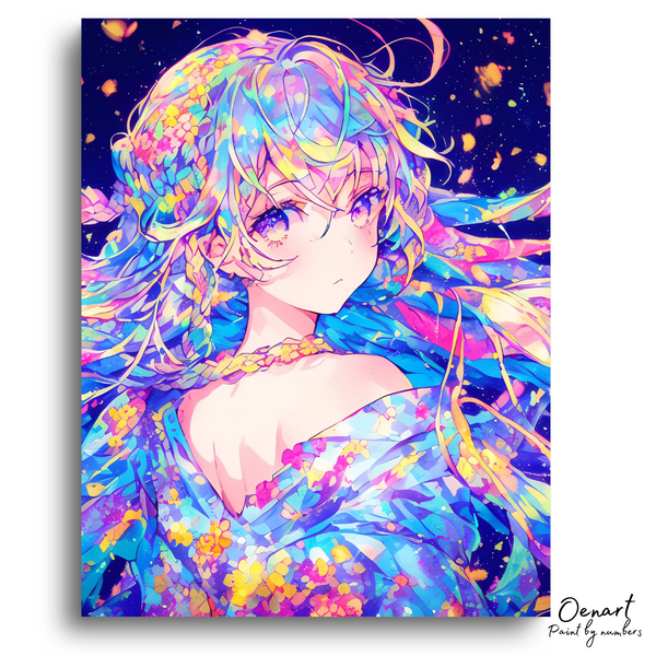 Anime Girl Wearing Floral Dress - Anime Painting Set