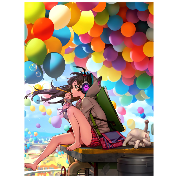 Cute Anime Girls with Balloons - Anime Painting Set