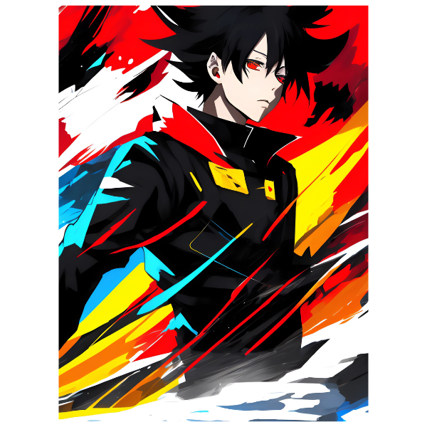 Anime Boy: Colorful Black Red Yellow Blue - Anime Painting Set