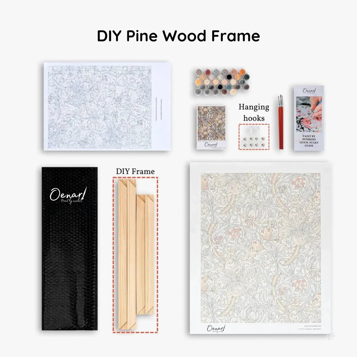 Oenart, whats included in our Paint by numbers kit - DIY Frame Version