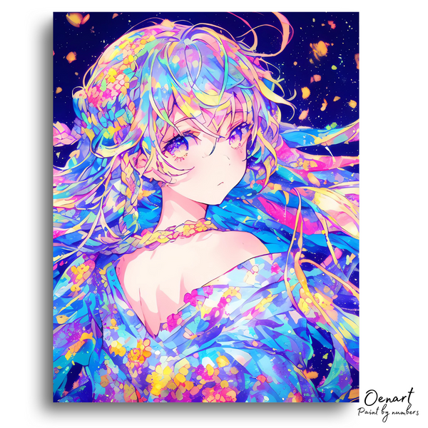 Anime Girl Wearing Floral Dress - Anime Diamond Painting