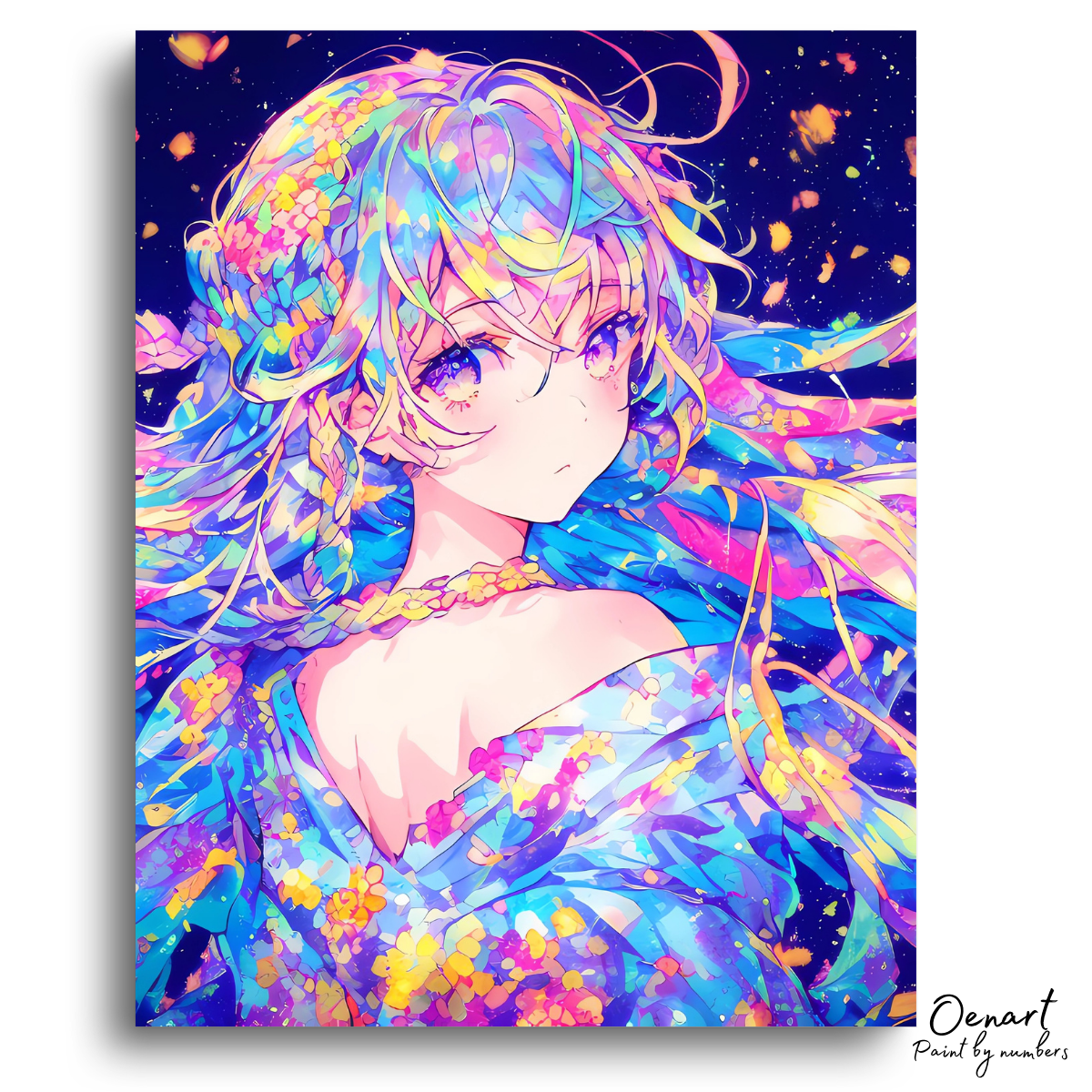 Anime Girl Wearing Floral Dress - Anime Paint By Numbers Kit