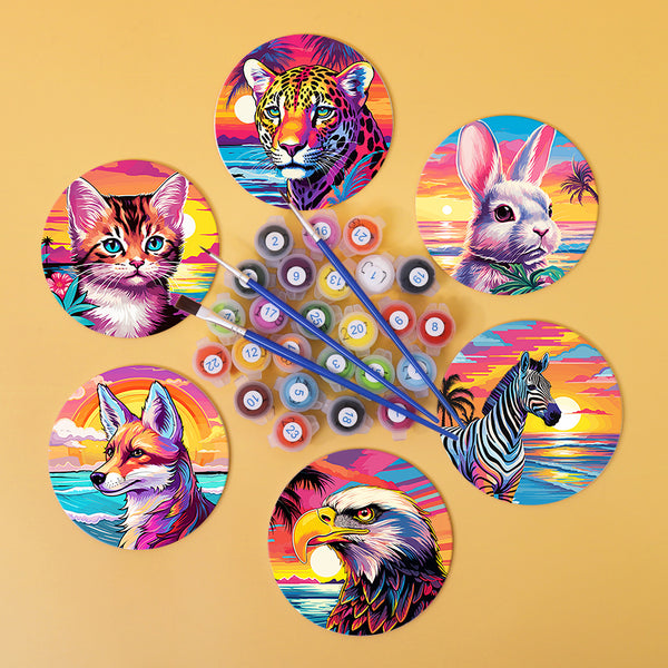 Neon Animals Paint by Numbers Coaster Set