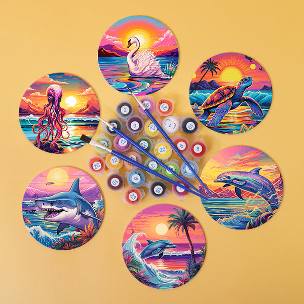 Neon Swimmers Paint by Numbers Coaster Set