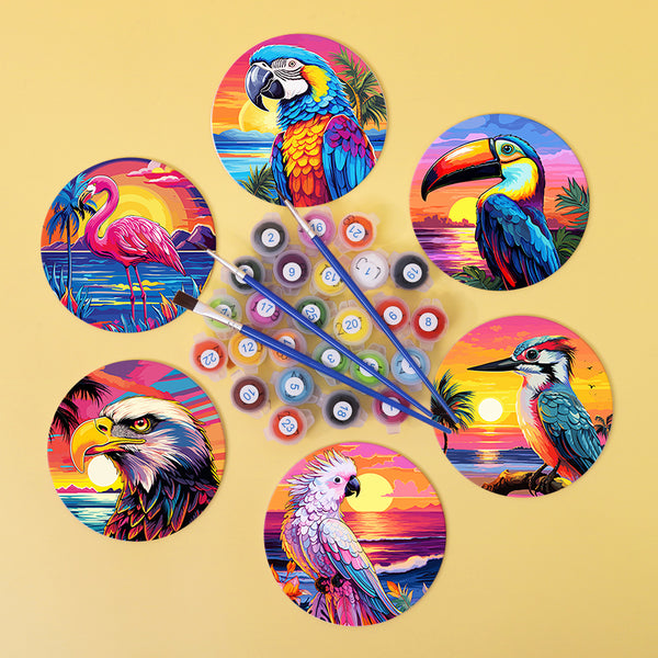 Neon Birds Paint by Numbers Coaster Set