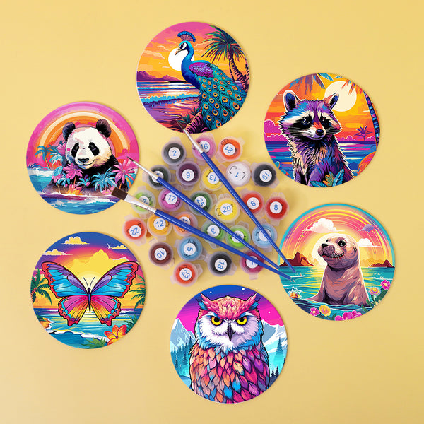 Panda's Friend Paint by Numbers Coaster Set