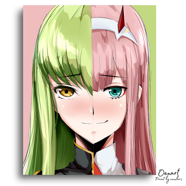 Code Geass - Darling in the FranXX: CC & Zero Two - Anime Paint By Numbers Kit