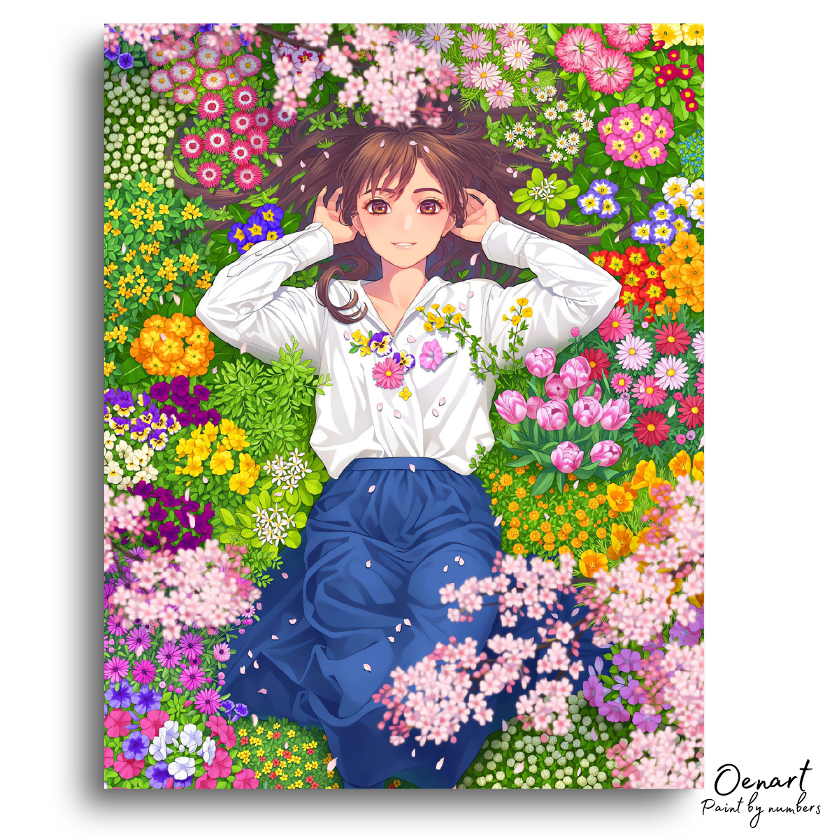 Cute Anime Girl in A Flower Field - Anime Paint By Numbers Kit