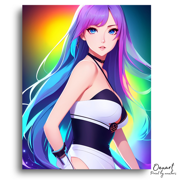 Cute Anime Girl with Colorful Hair - Anime Paint By Numbers Kit