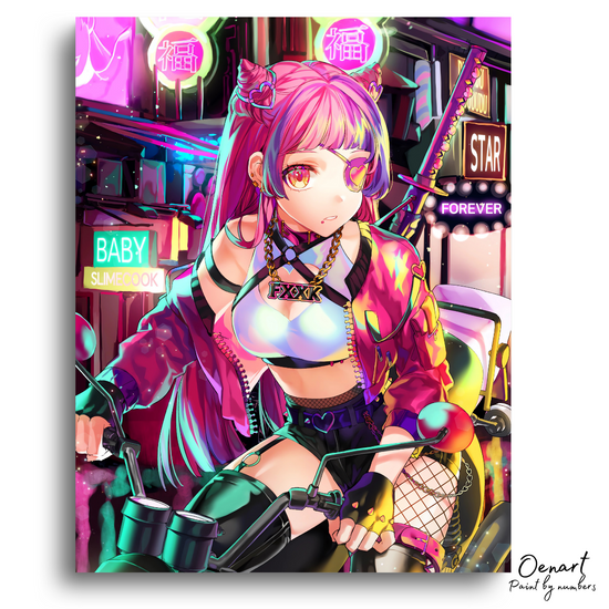 Cute Anime Samurai Girl with Pink Hair - Anime Diamond Painting