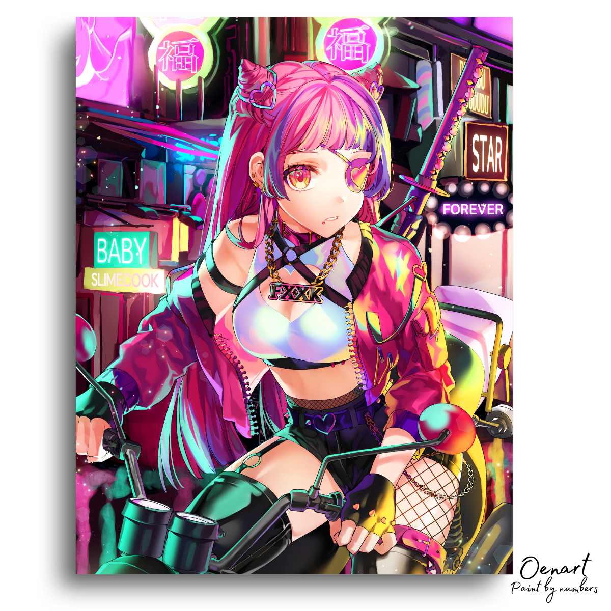 Cute Anime Samurai Girl with Pink Hair - Anime Paint By Numbers Kit