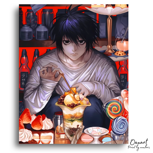 Death Note: Lawliet L Eating Cake - Anime Paint By Numbers Kit