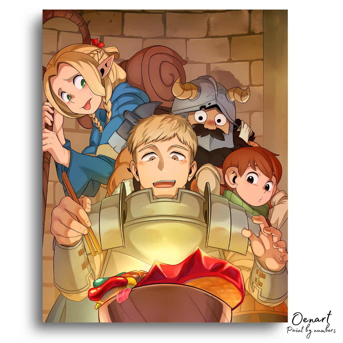 Delicious in Dungeon: Laios, Marcille, Senshi and Chilchuck Eating - Anime Paint By Numbers kit