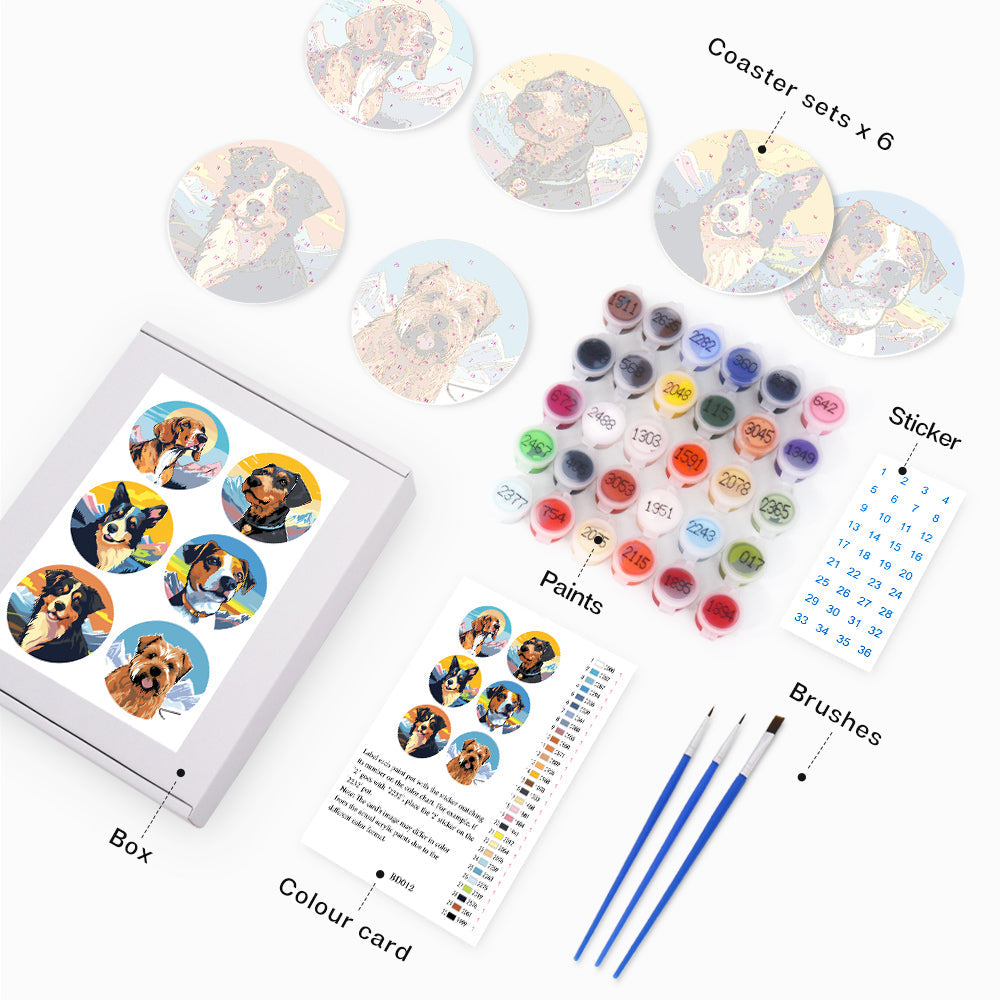 Dogs Paint by Numbers Coaster Set