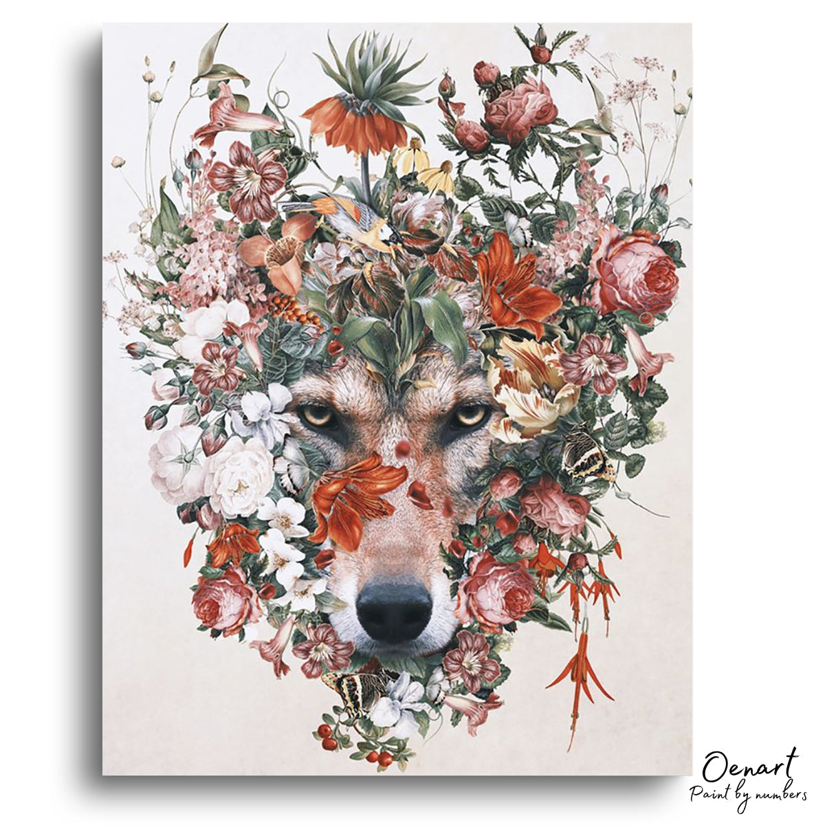 Flowered Wolf - Paint By Numbers Kit