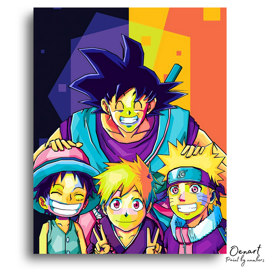 Goku Luffy Naruto and Ichigo - Anime Paint By Numbers Kit