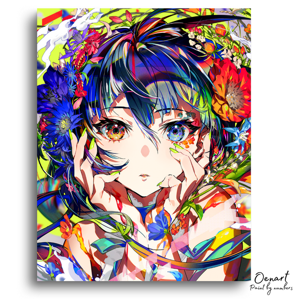 Kawaii Anime Girl with Flowers - Anime Paint By Numbers Kit