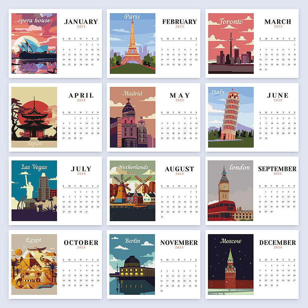 World Landmarks Calendar Paint by Numbers Kit