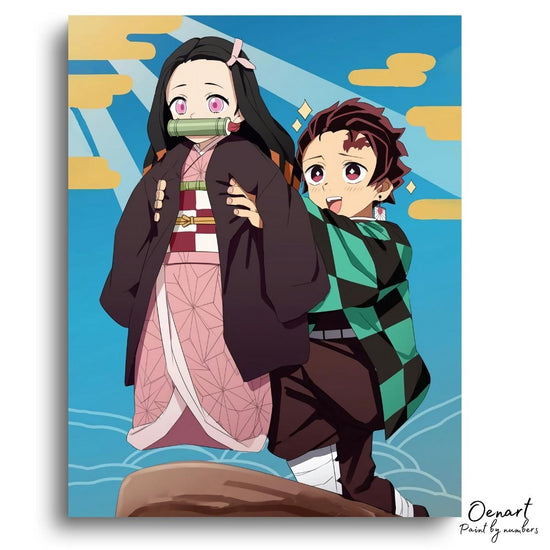 Demon Slayer: Tanjirou & Nezuko - Anime Diamond Painting - Oenart™