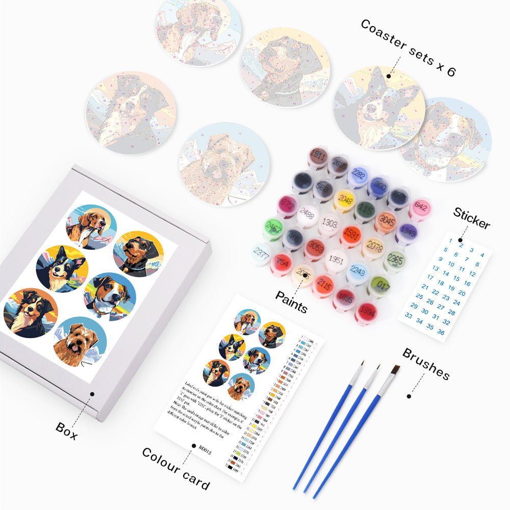 Dogs Paint by Numbers Coaster Set - Oenart™