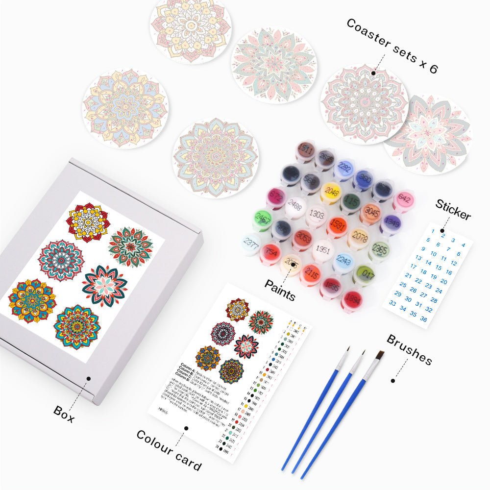 Flowers Paint by Numbers Coaster Set - Oenart™