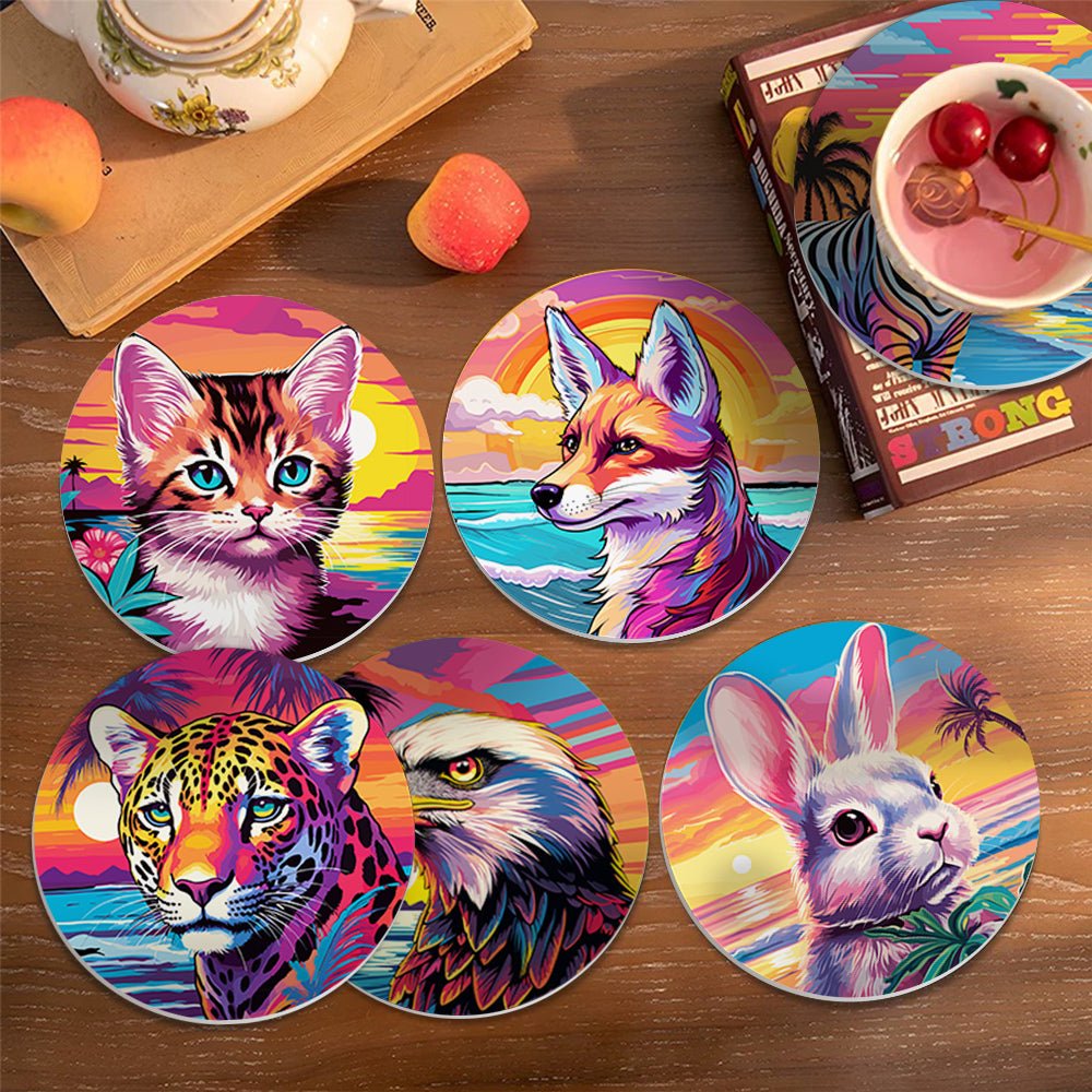 Neon Animals Paint by Numbers Coaster Set - Oenart™