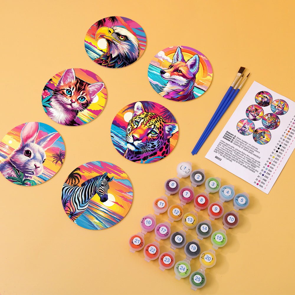 Neon Animals Paint by Numbers Coaster Set - Oenart™