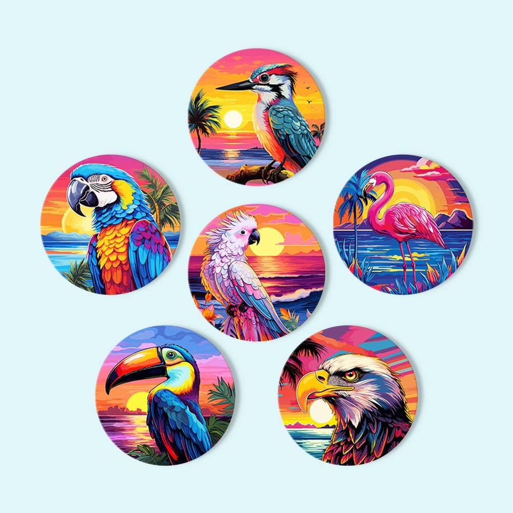 Neon Birds Paint by Numbers Coaster Set - Oenart™