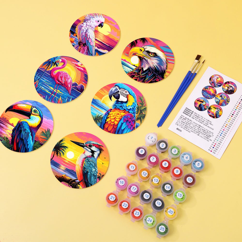 Neon Birds Paint by Numbers Coaster Set - Oenart™