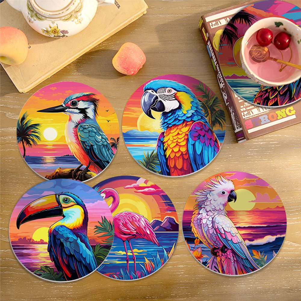 Neon Birds Paint by Numbers Coaster Set - Oenart™