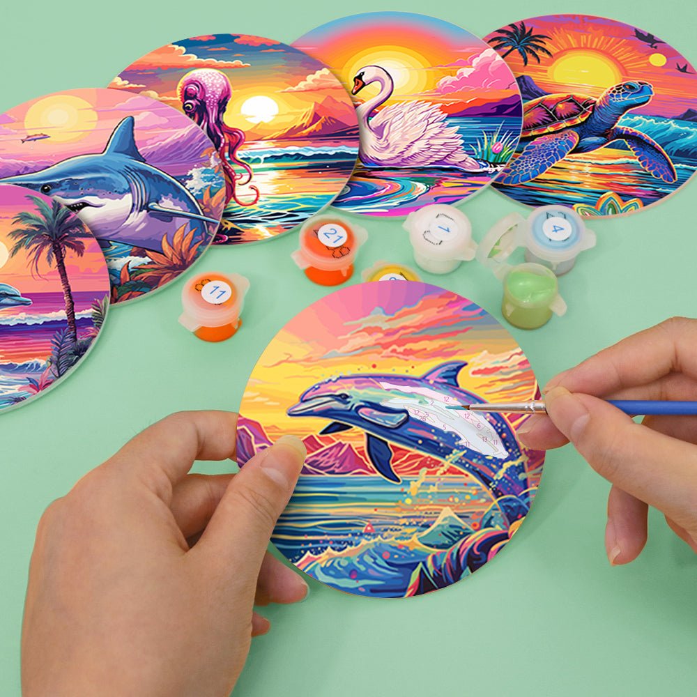 Neon Swimmers Paint by Numbers Coaster Set - Oenart™