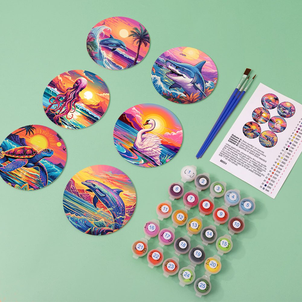 Neon Swimmers Paint by Numbers Coaster Set - Oenart™