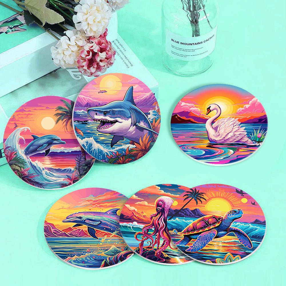 Neon Swimmers Paint by Numbers Coaster Set - Oenart™