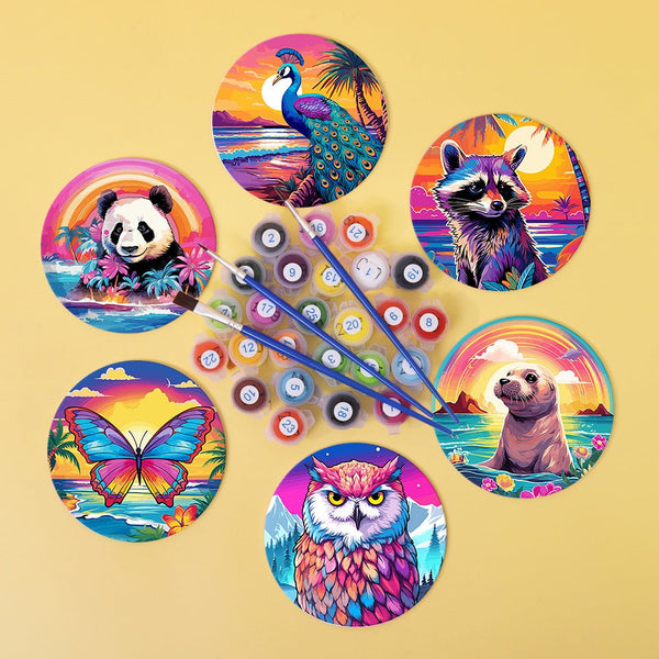 Panda's Friend Paint by Numbers Coaster Set - Oenart™