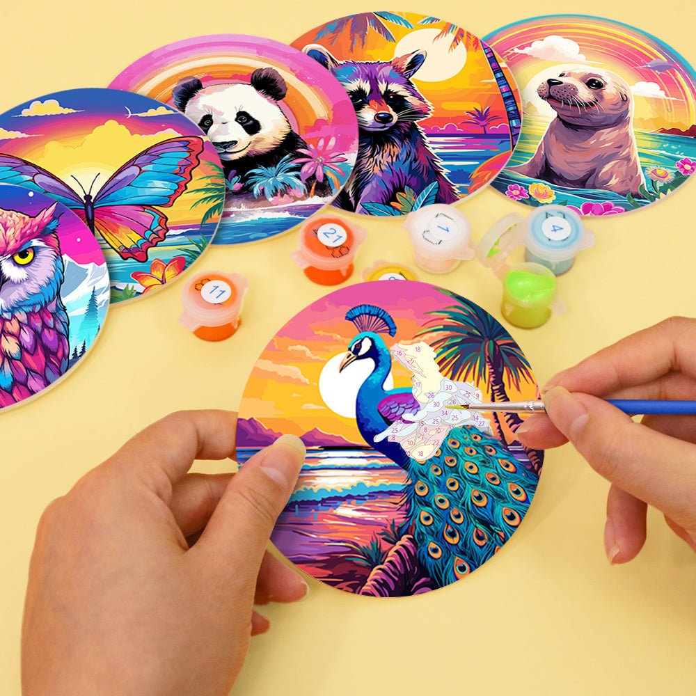 Panda's Friend Paint by Numbers Coaster Set - Oenart™