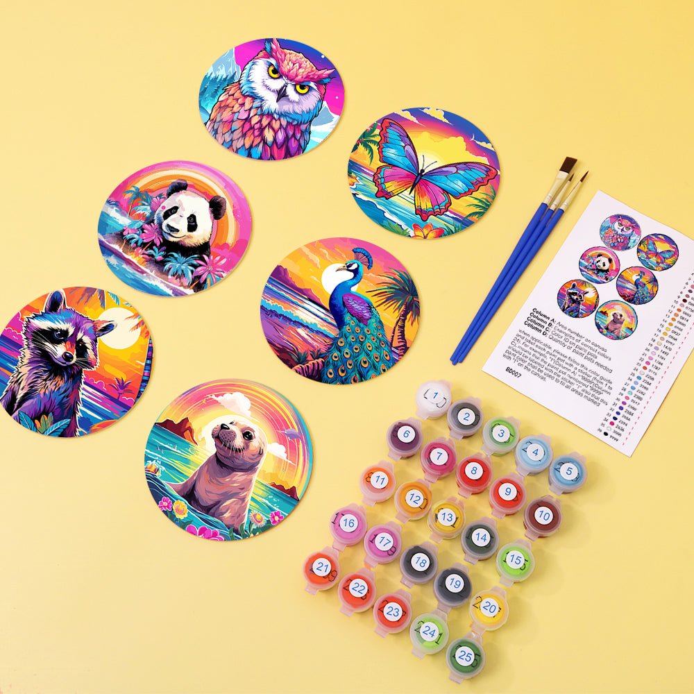 Panda's Friend Paint by Numbers Coaster Set - Oenart™