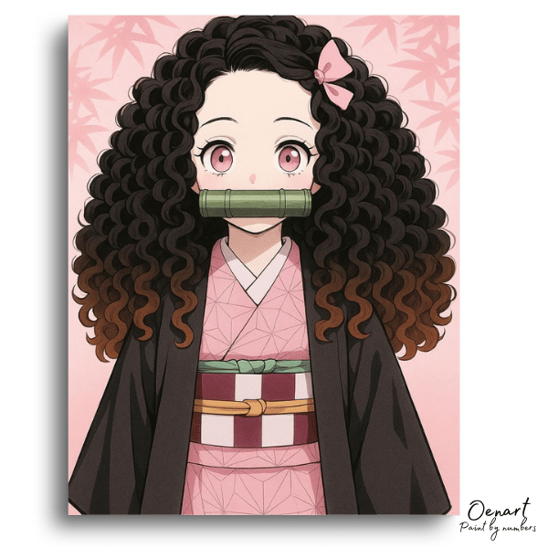 Curly Hair Pink Kimono - Paint By Numbers Kit