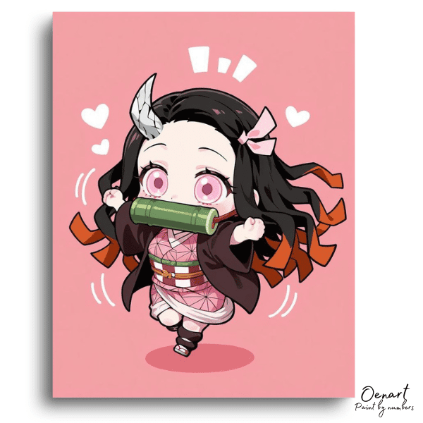 Chibi Girl Pink Hearts - Paint By Numbers Kit