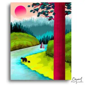 Majestic Bears River Sunrise - Paint By Numbers Kit
