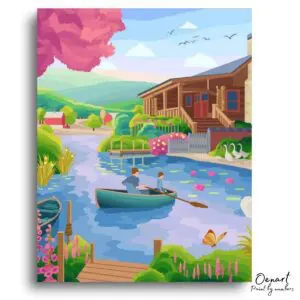Tranquil Riverside Retreat Scene - Paint By Numbers Kit