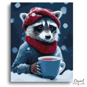 Cozy Winter Raccoon Retreat - Paint By Numbers Kit