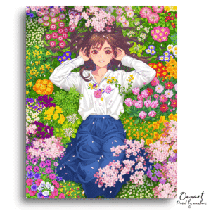 Cute Anime Girl in A Flower Field - Anime Diamond Painting