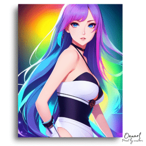 Cute Anime Girl with Colorful Hair - Anime Diamond Painting