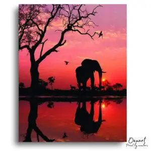 Majestic Elephant Sunset Serenity - Paint By Numbers Kit