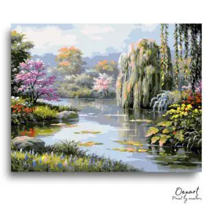 Tranquil Willow Pond Escape - Paint By Numbers Kit