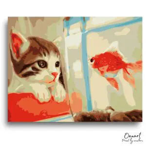 Gentle Feline Goldfish Curiosity - Paint By Numbers Kit