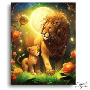 Radiant Lion Family Moonlight - Paint By Numbers Kit