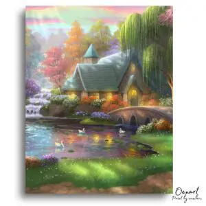 Enchanting Cottage Lakeside Glow - Paint By Numbers Kit